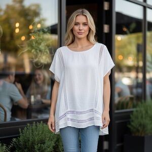 #113 Bellambra Chic White Crochet Detail Women's Blouse